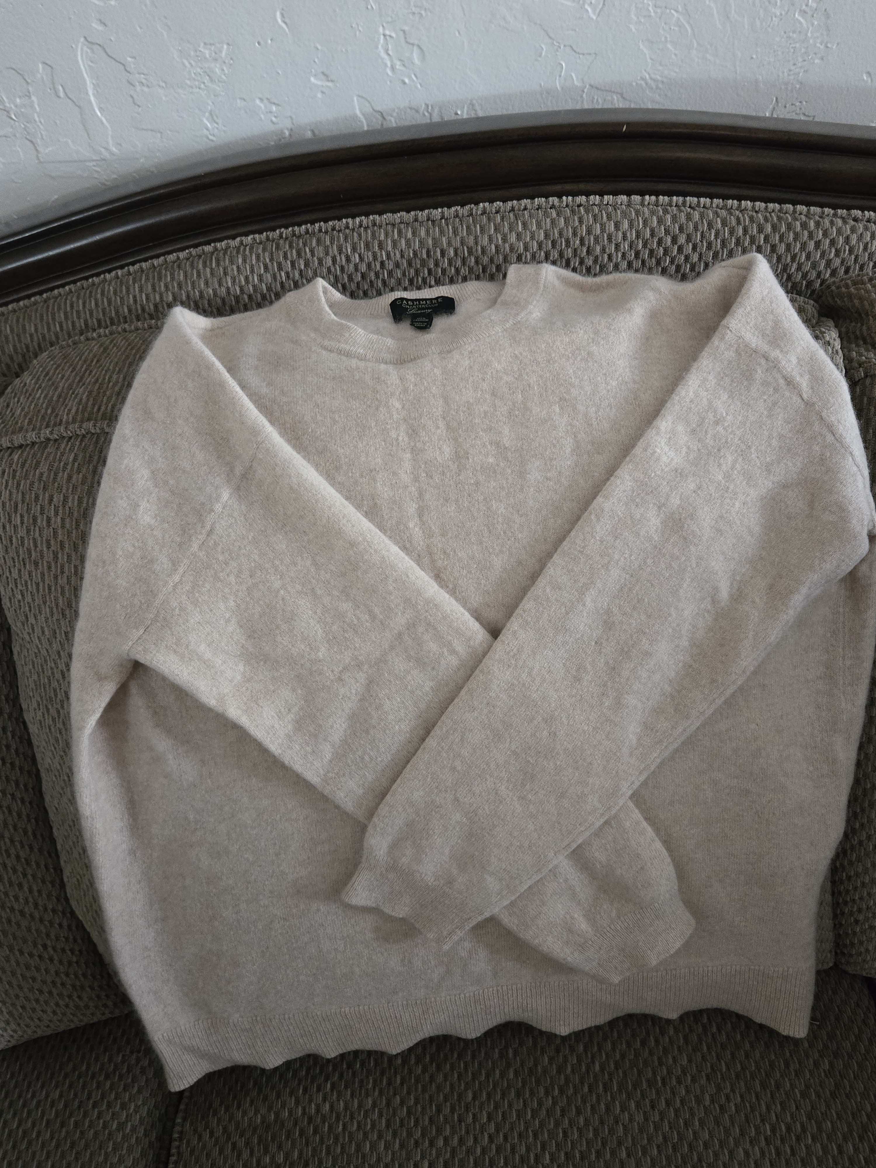 Cashmere Blend Crewneck Sweater - Tan. With Zippered Sides.
